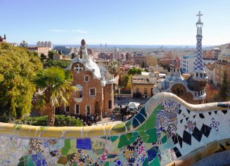 View of Park Guell in winter. Barcelona, Spain. 
  Now it is city park