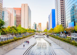 Cheonggyecheon Stream in Seoul City , Korea