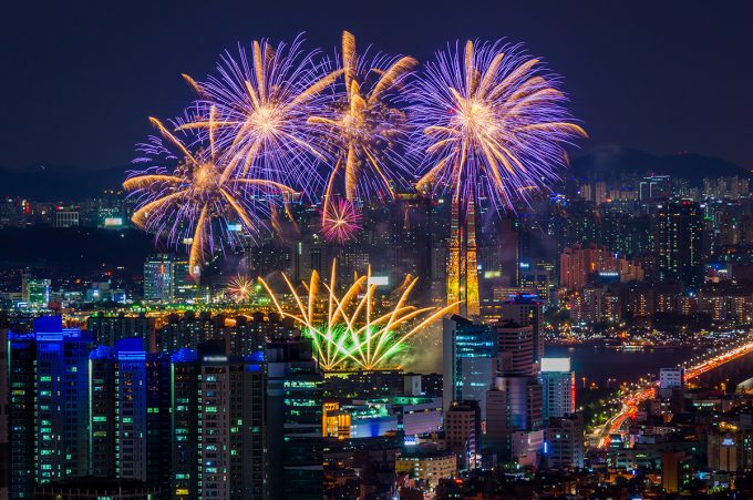 Colorful fireworks in Seoul ,South Korea